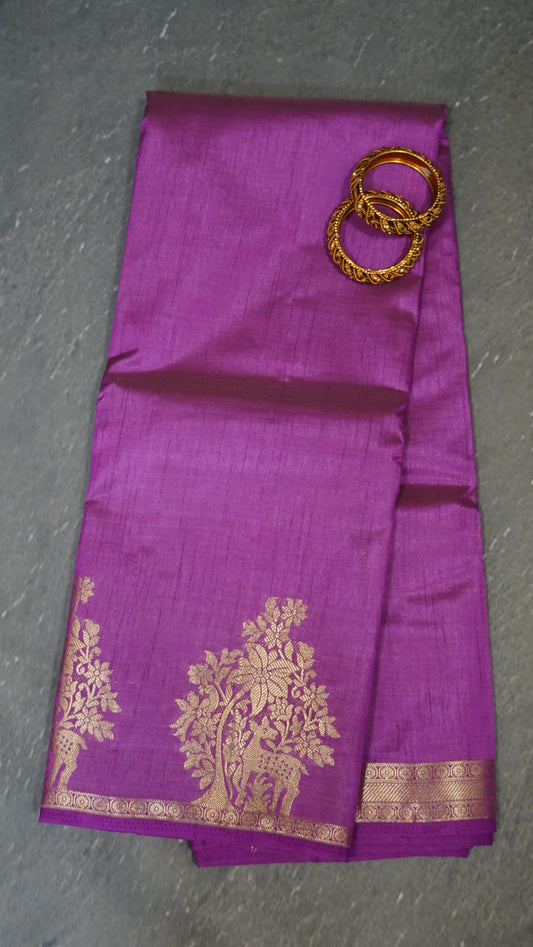 Semi Tussar Saree -purple Deer Small Border