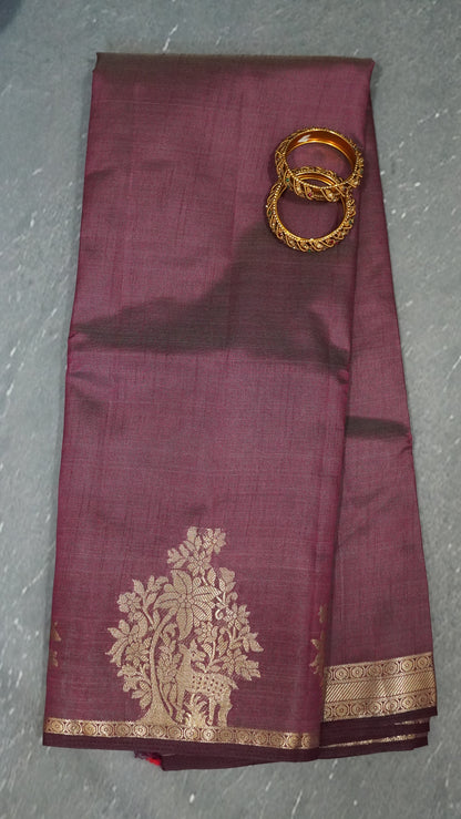 Semi Tussar Saree -Arakku Deer Small Border