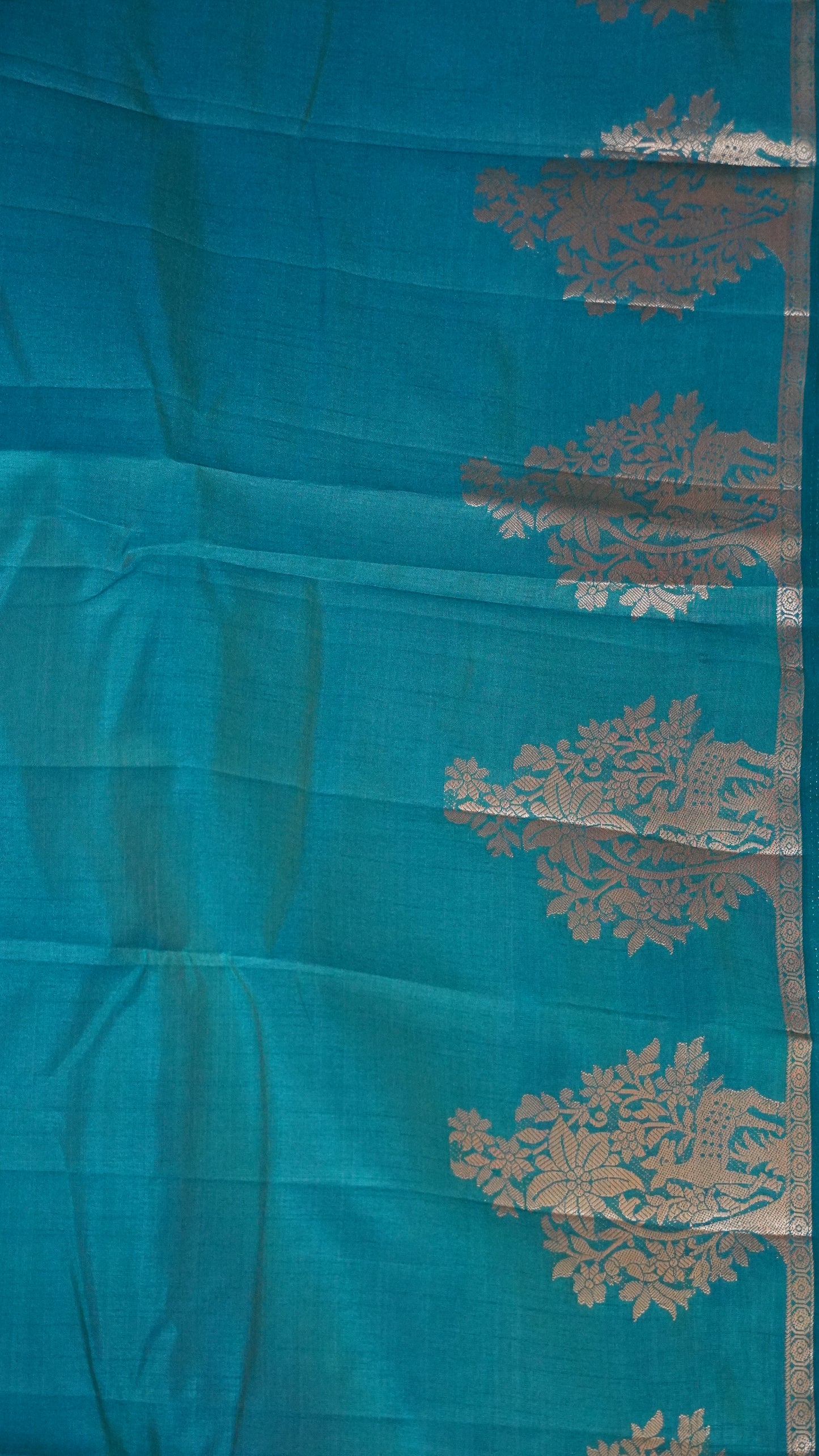 Semi Tussar Saree -Ramar Blue Deer Small Border