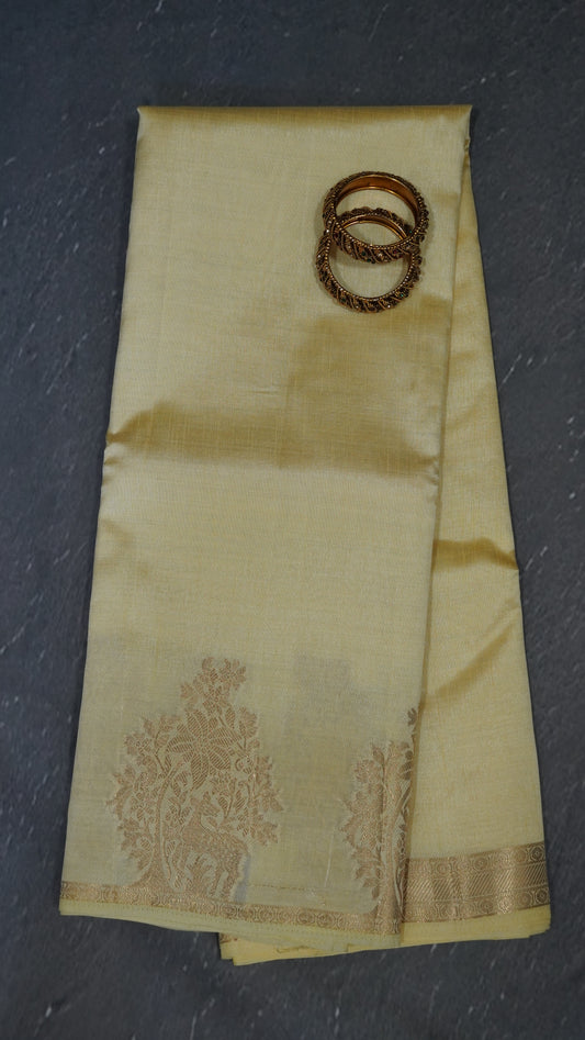 Semi Tussar Saree -Off White Deer Small Border