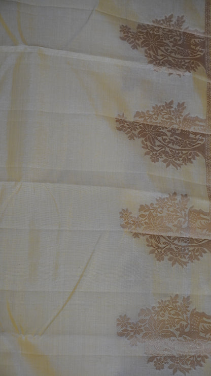 Semi Tussar Saree -Off White Deer Small Border