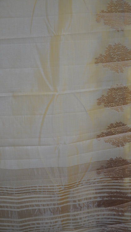 Semi Tussar Saree -Off White Deer Small Border