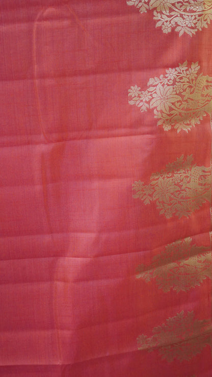 Semi Tussar Saree -Red Deer Small Border