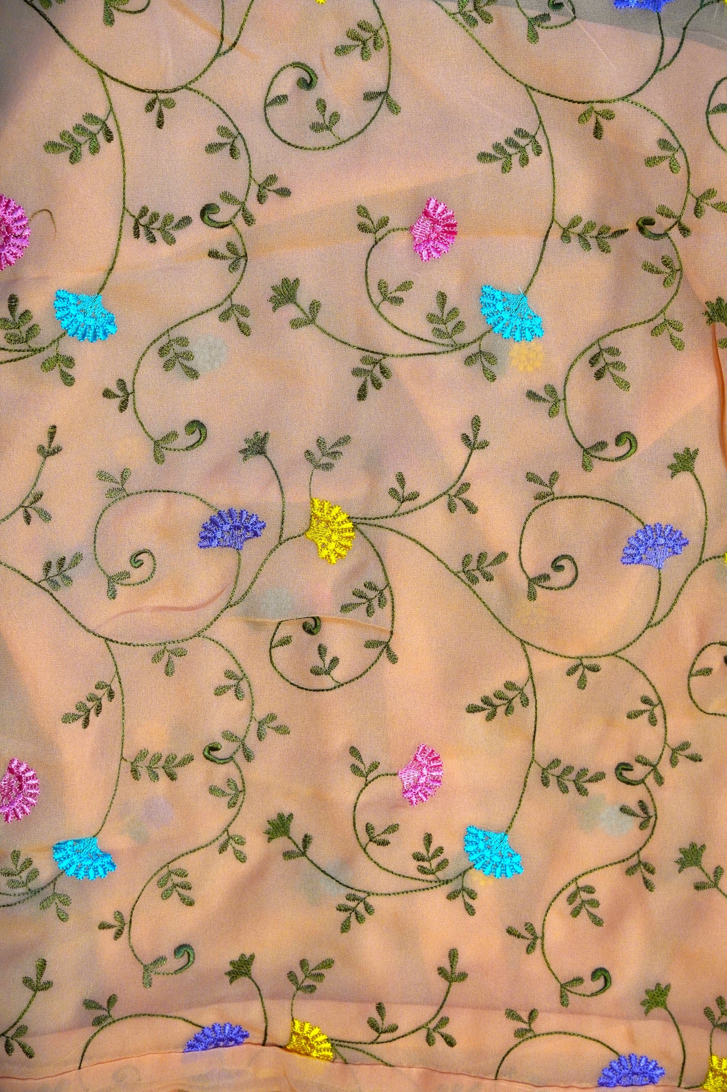 Georget Saree - Round Tread Work Orange