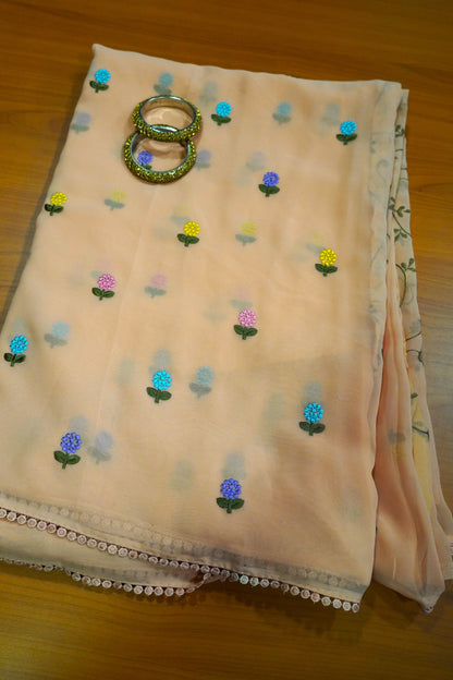 Georget Saree - Round Tread Work Orange