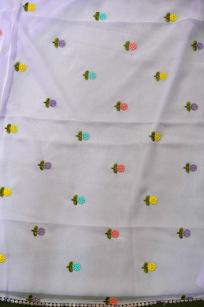 Georget Saree - Round Tread Work Lavender