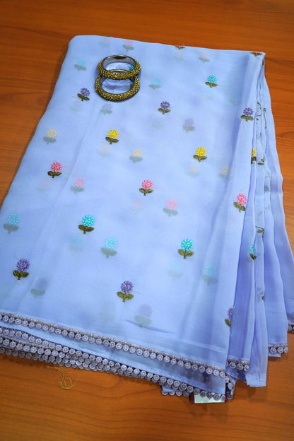 Georget Saree - Round Tread Work Lavender