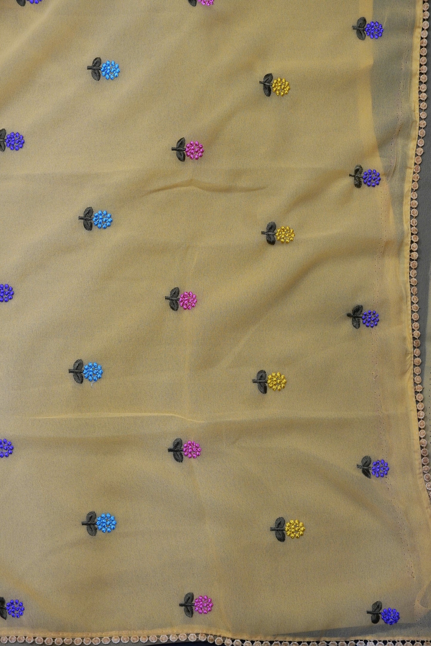 Georget Saree - Round Tread Work Mustard