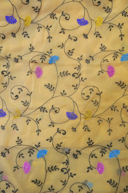 Georget Saree - Round Tread Work Mustard