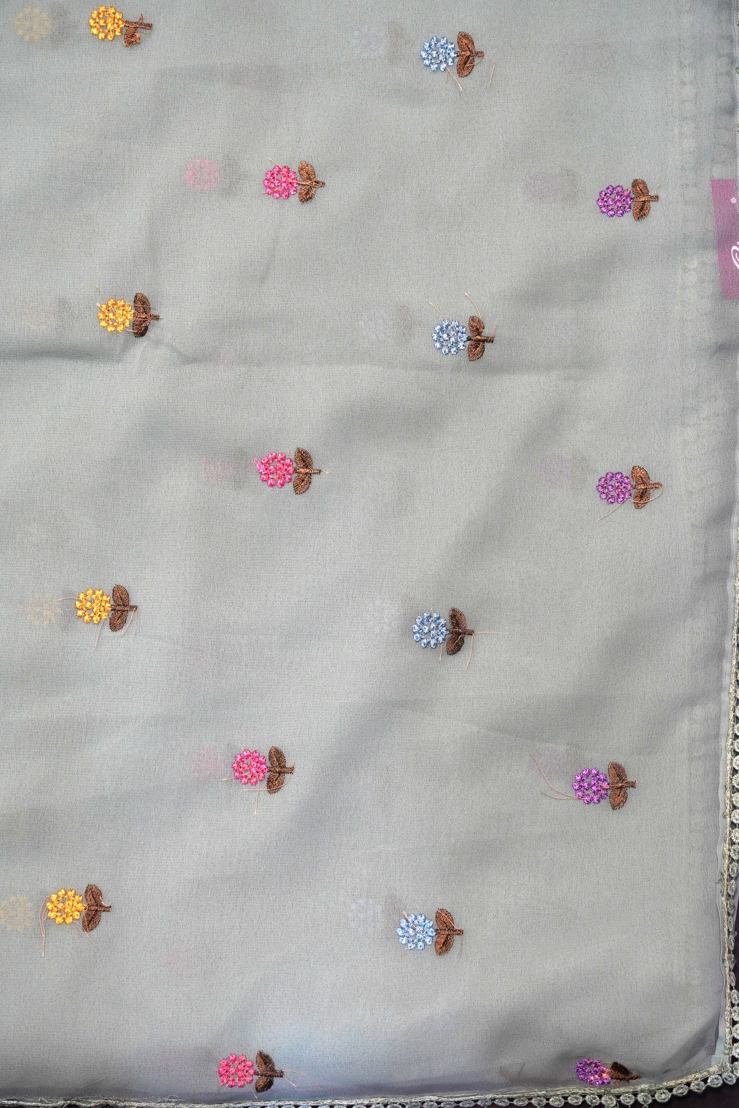 Georget Saree - Round Tread Work Green