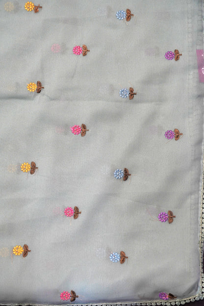 Georget Saree - Round Tread Work Green