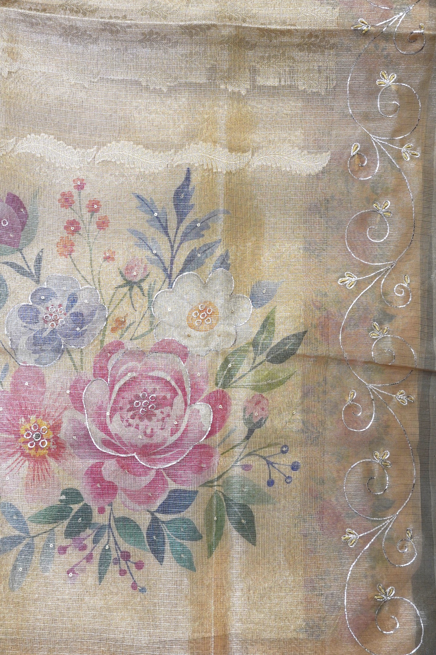 Art Zari Kota Saree - Katch Work Mustard