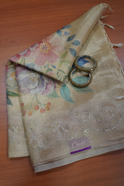 Art Zari Kota Saree - Katch Work Mustard