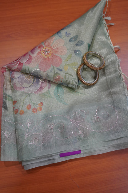 Art Zari Kota Saree - Katch Work Green