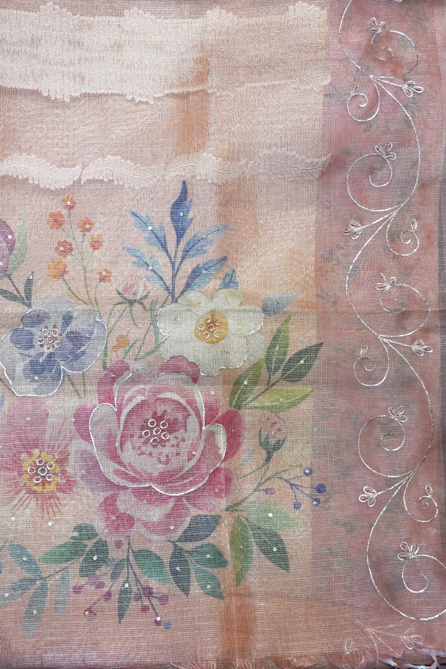 Art Zari Kota Saree - Katch Work Orange