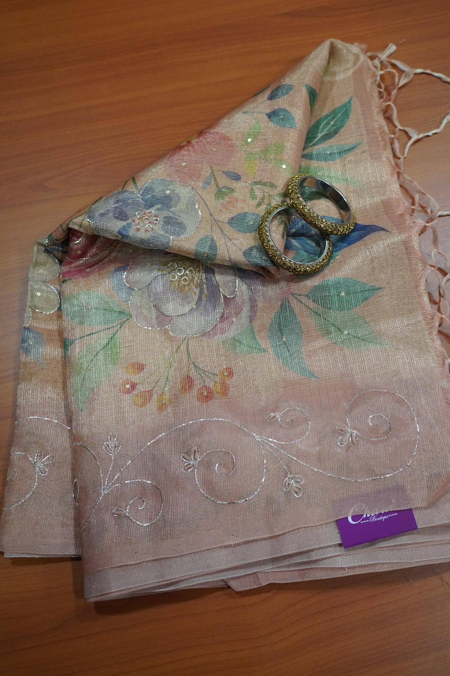 Art Zari Kota Saree - Katch Work Orange