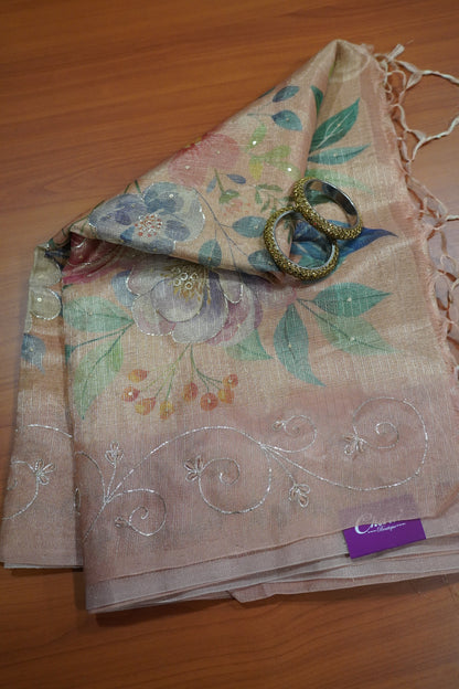 Art Zari Kota Saree - Katch Work Orange