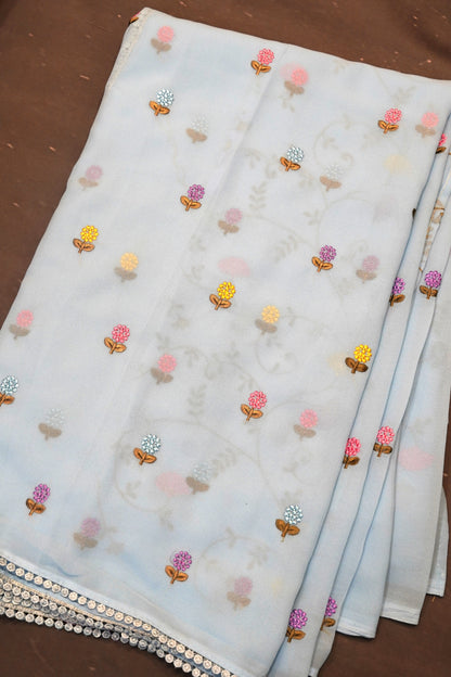 Georget Saree - Round Tread Work Blue