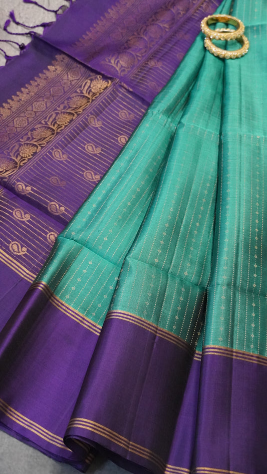 Pure Soft Silk Saree - Peacock Green-Voilet