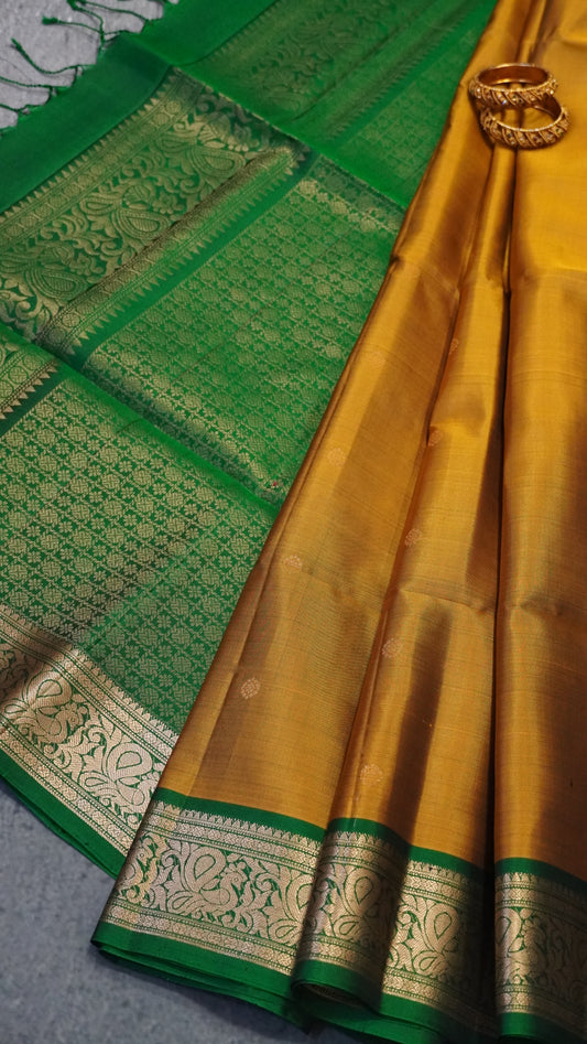 Pure Soft Silk Saree - Mustard-Green