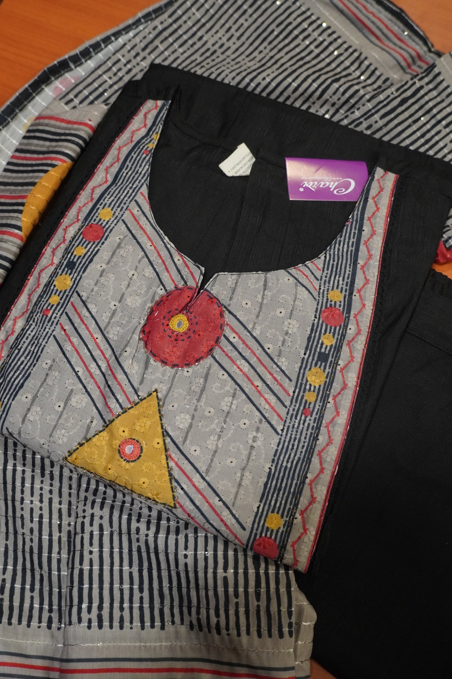 3 Pcs Kurti Set - Black