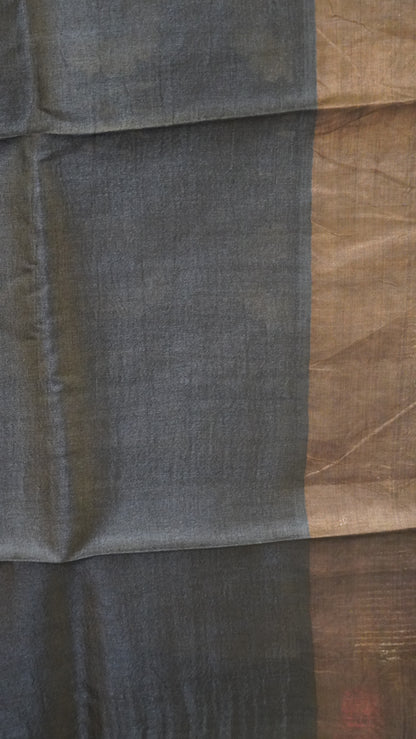 Pure Tussar Saree - Black FLoral