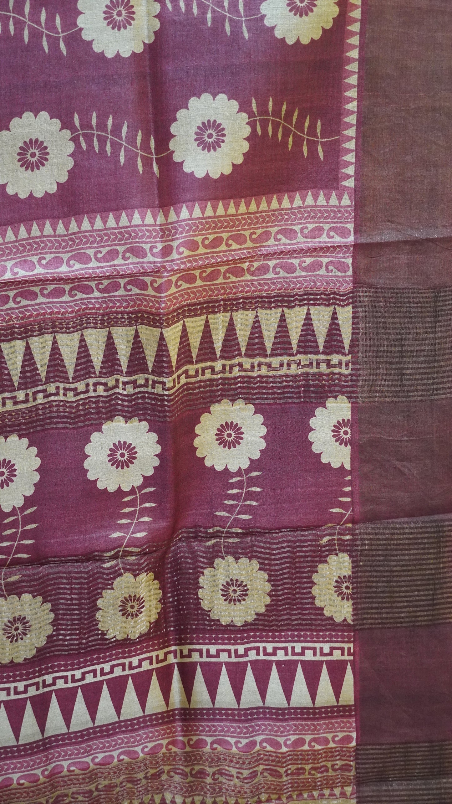 Pure Tussar Saree - Maroon Floral