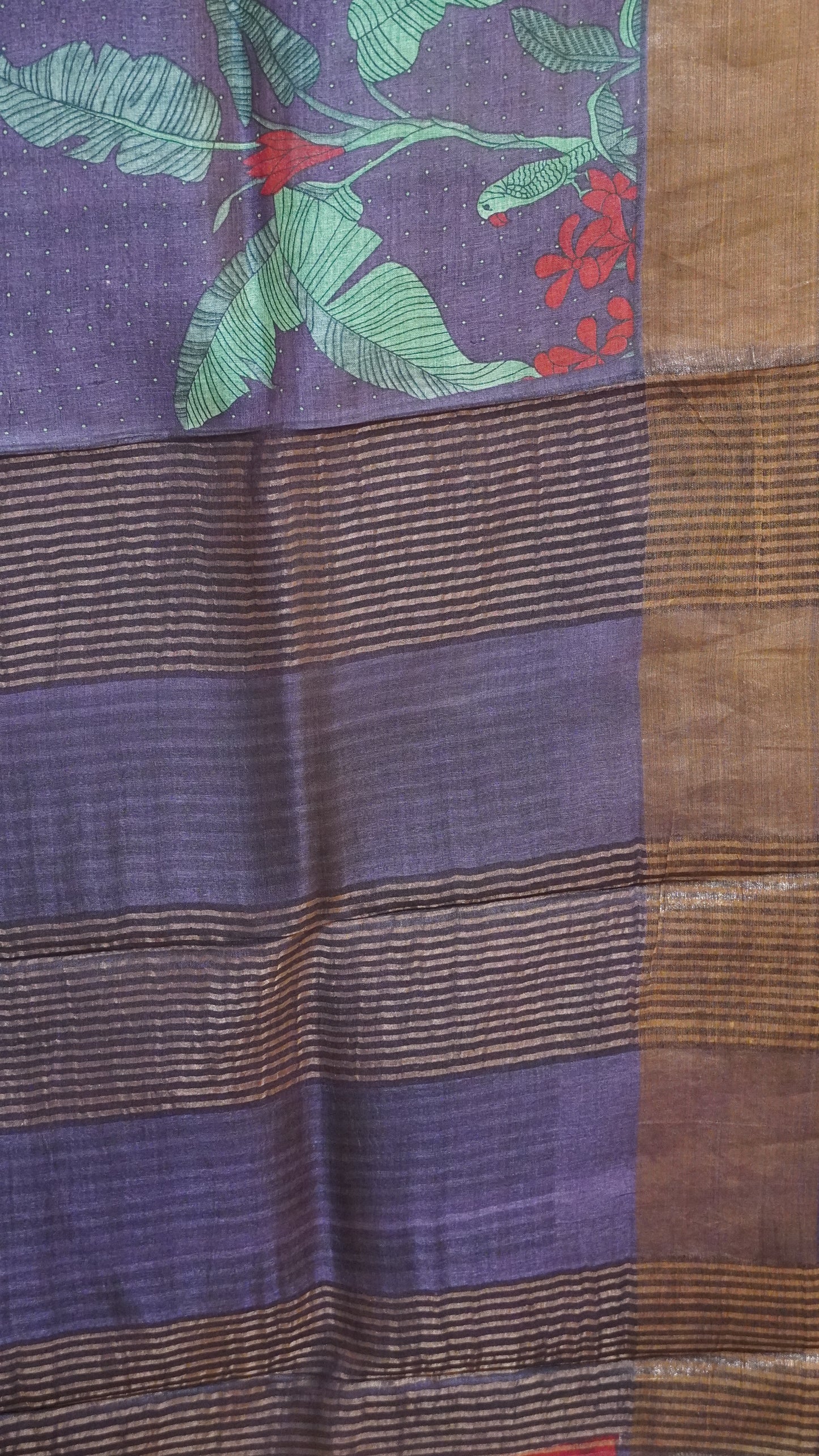 Pure Tussar Saree - Purple Small Dots