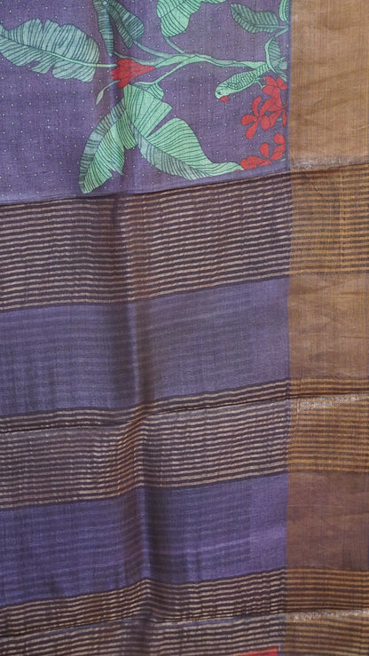 Pure Tussar Saree - Purple Small Dots
