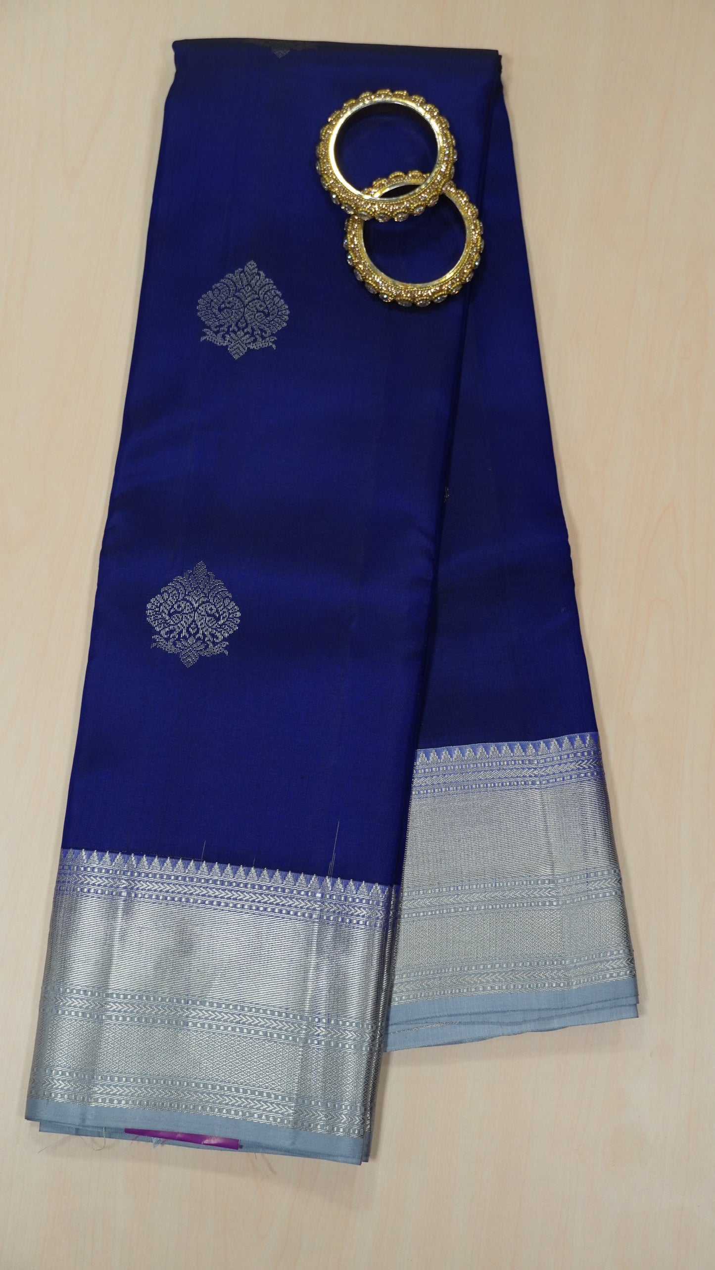 Pure Kanjivaram Silk Saree - Silver Ink Blue