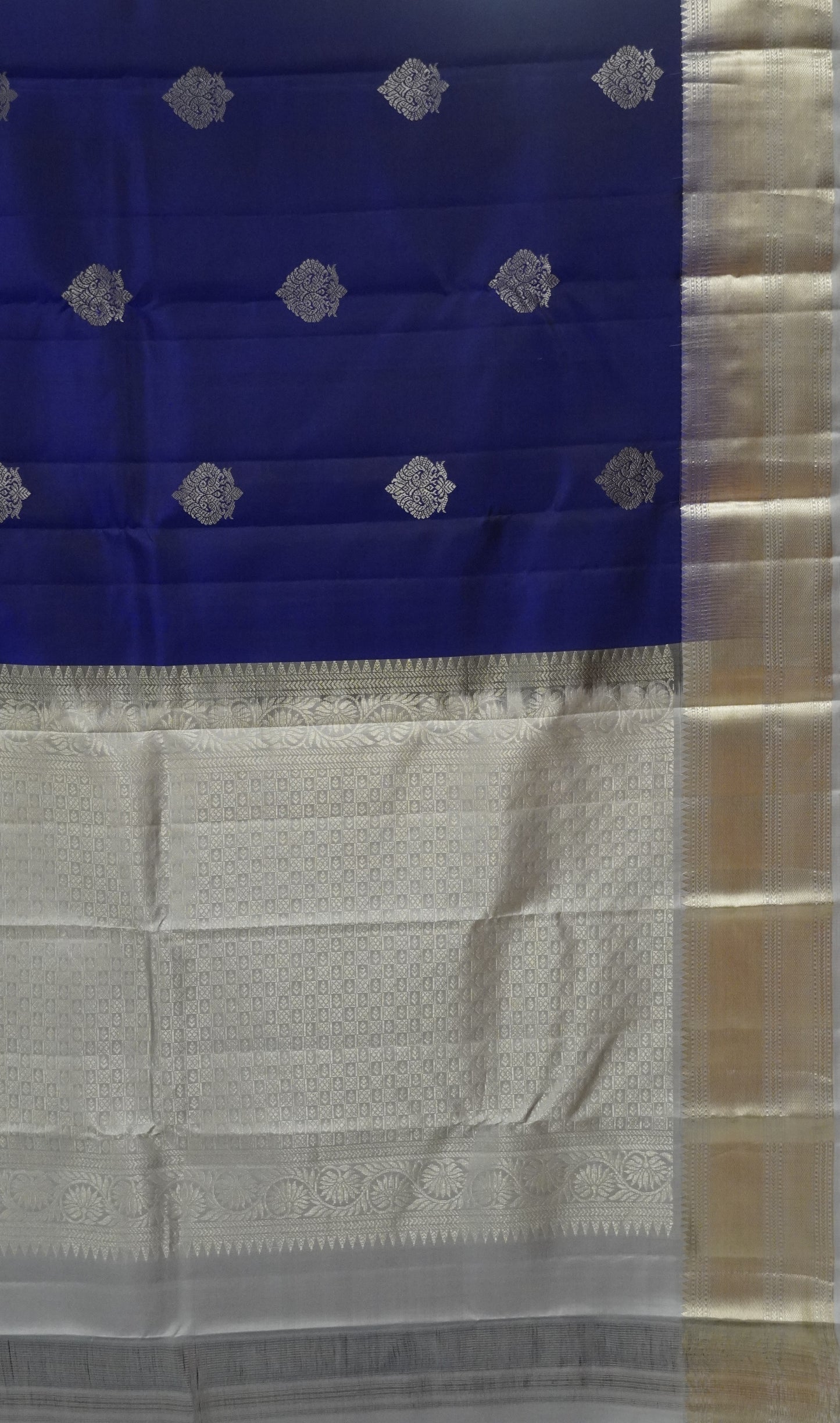 Pure Kanjivaram Silk Saree - Silver Ink Blue