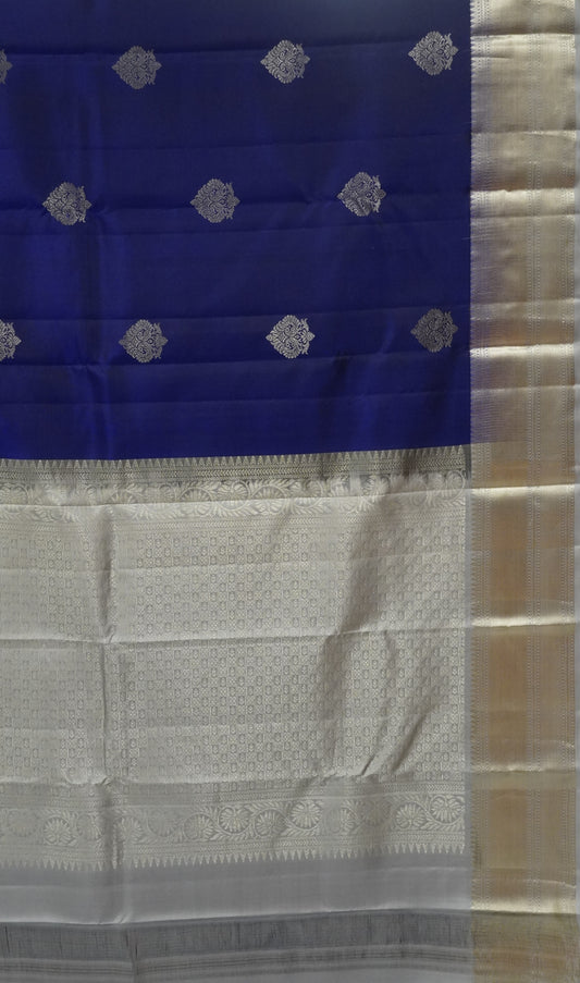 Pure Kanjivaram Silk Saree - Silver Ink Blue