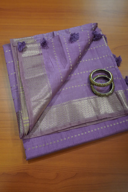 Semi Tussar Saree - Square Buta Purple
