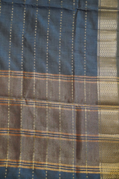 Semi Tussar Saree - Square Buta Blue