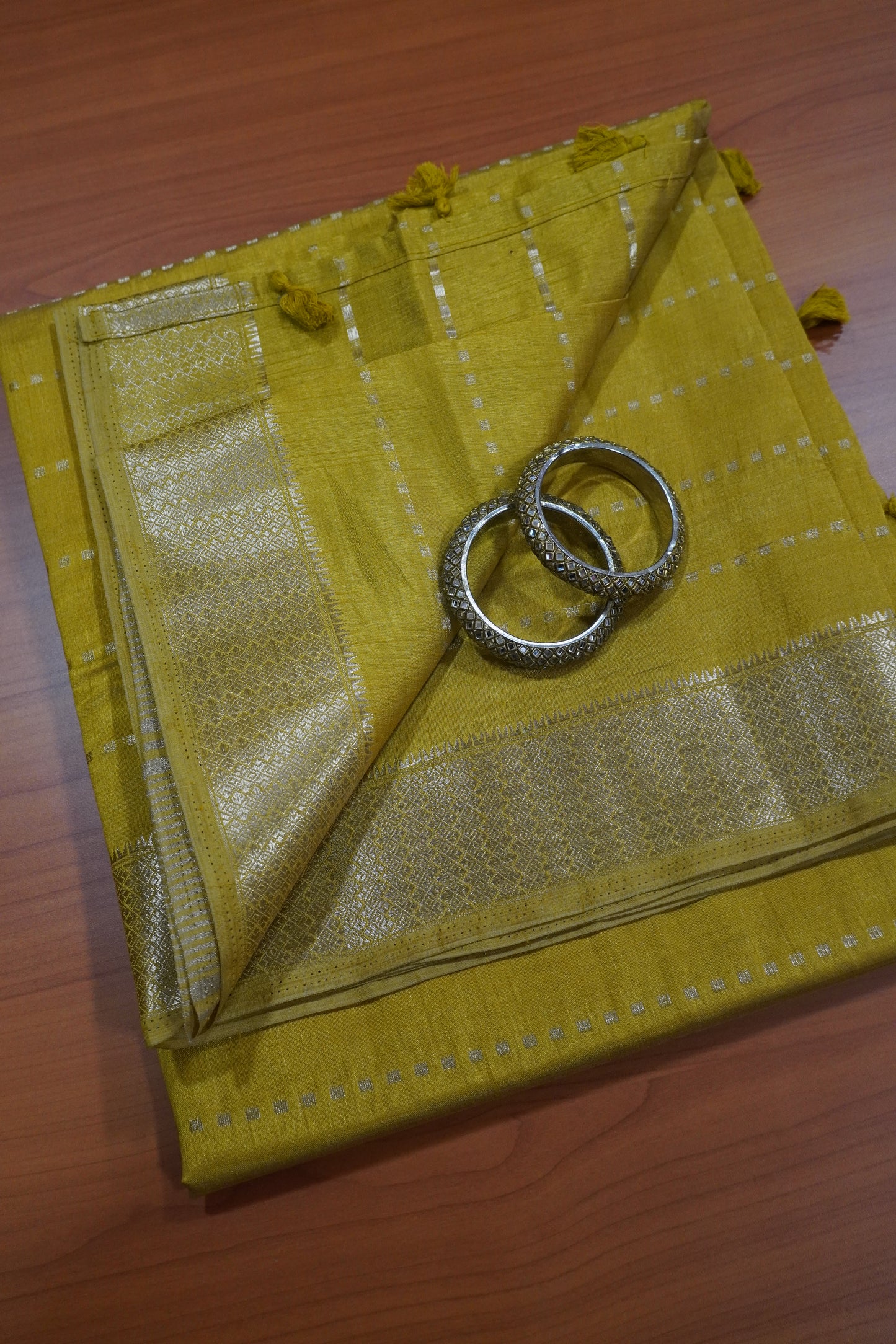 Semi Tussar Saree - Square Buta Yellow