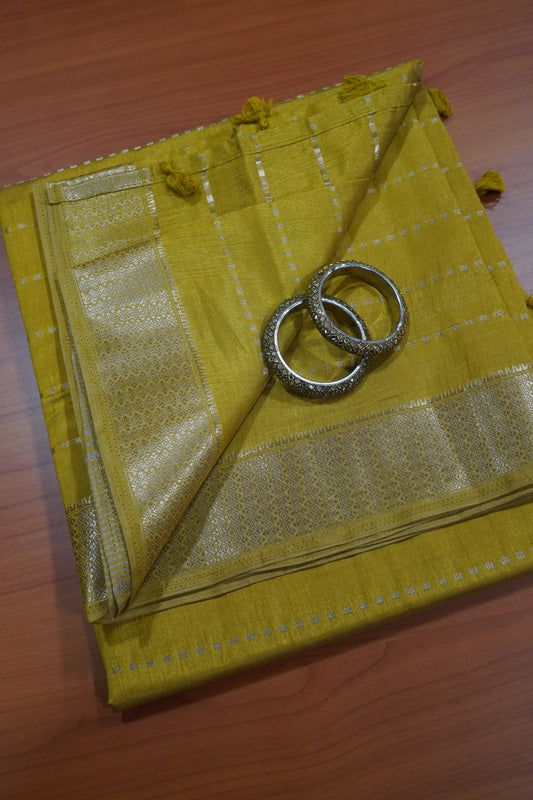 Semi Tussar Saree - Square Buta Yellow