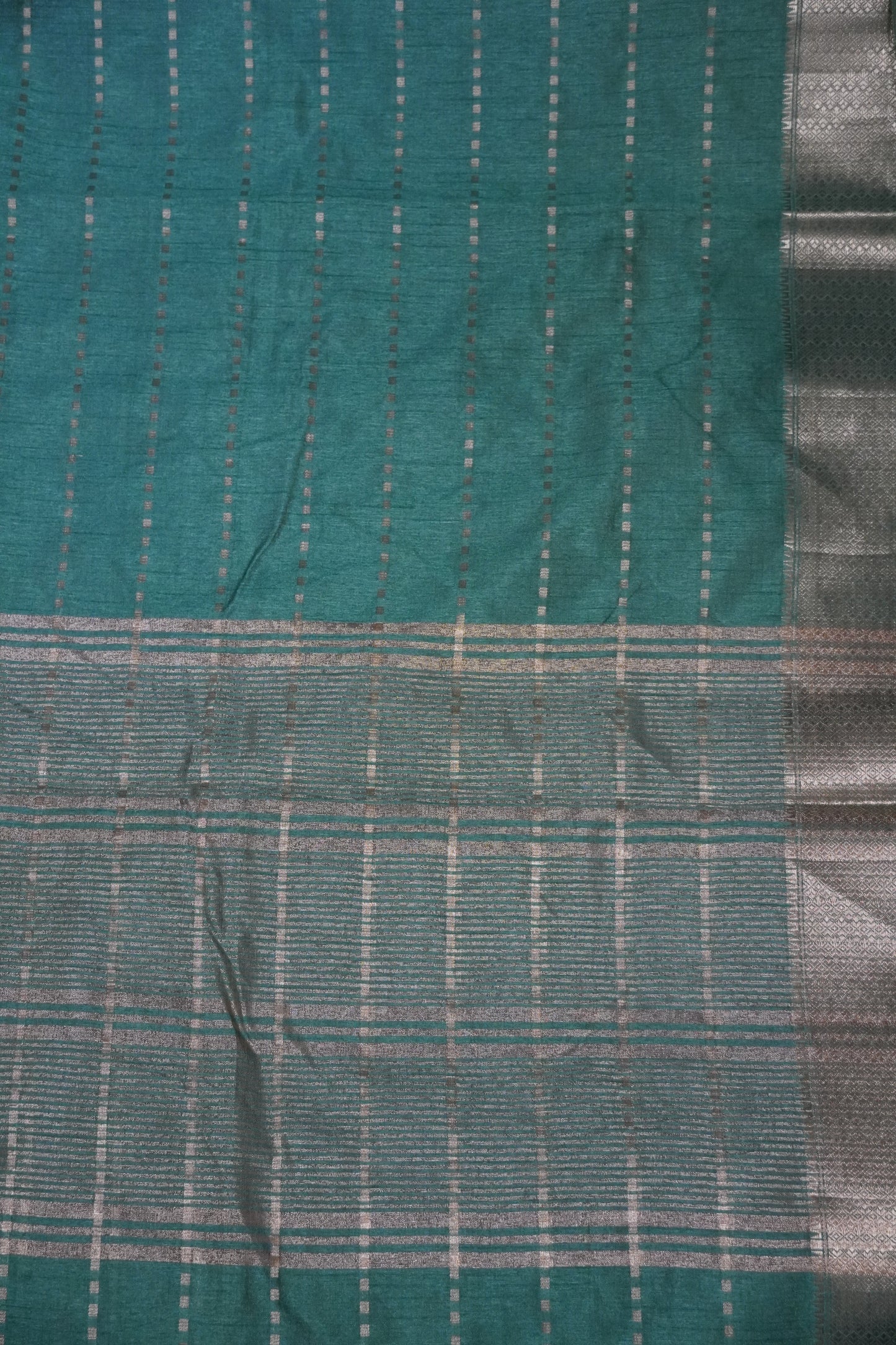 Semi Tussar Saree - Square Buta Metalic Green