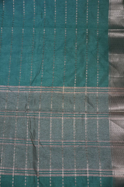 Semi Tussar Saree - Square Buta Metalic Green