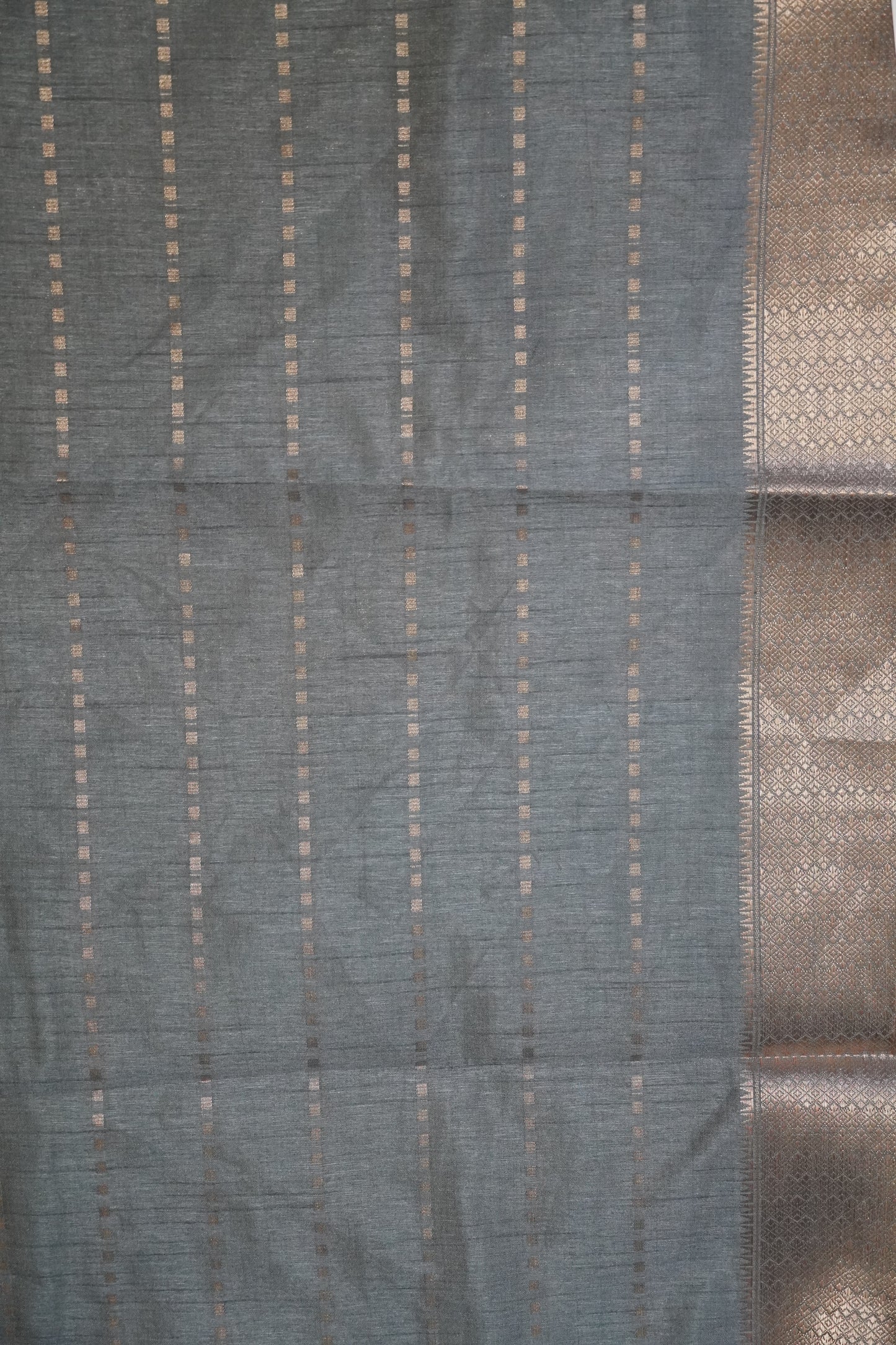 Semi Tussar Saree - Square Buta Metalic Green