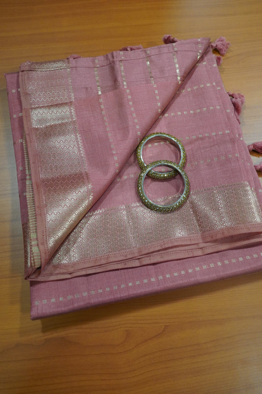 Semi Tussar Saree - Square Buta Pink