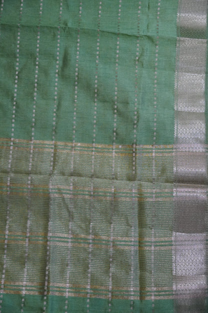 Semi Tussar Saree - Square Buta Green