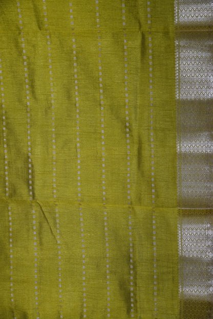 Semi Tussar Saree - Square Buta Green