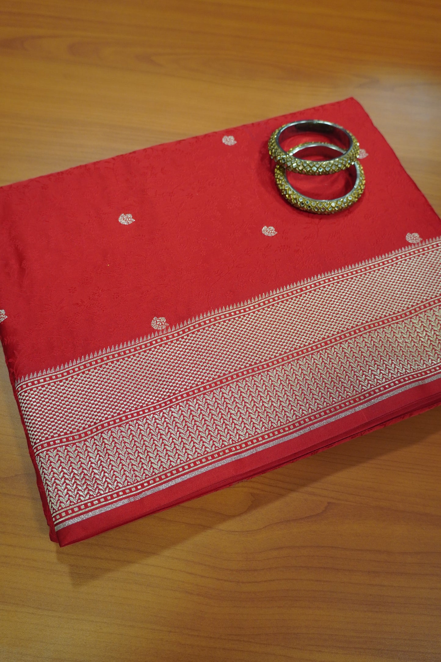 Banarasi Crepe Saree - Heavy Floral Red
