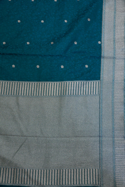 Banarasi Crepe Saree - Heavy Floral Peacock Green