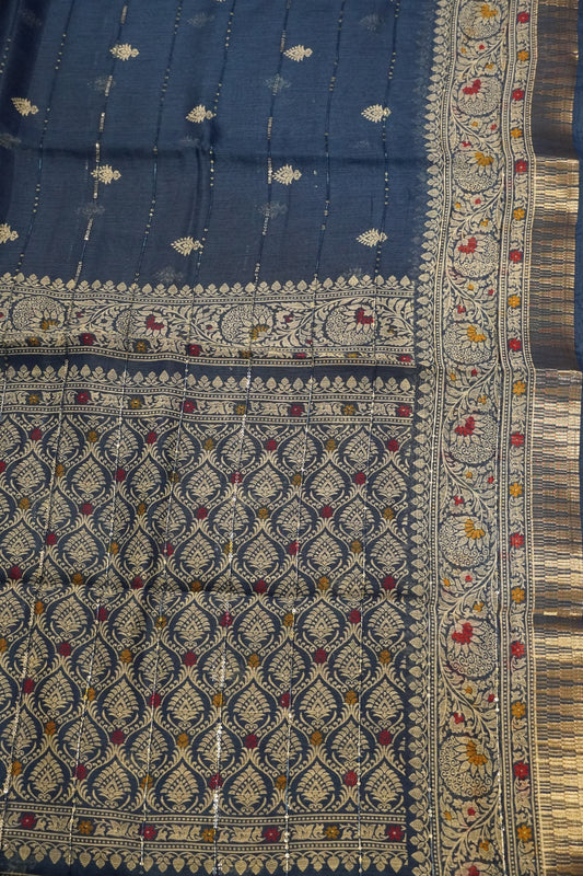 Semi Chanderi Saree - Peacock Blue