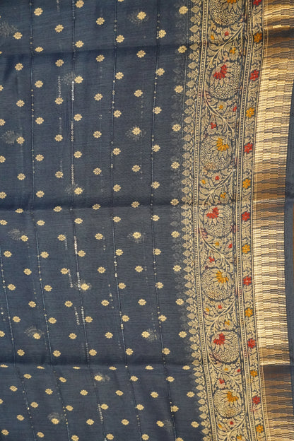Semi Chanderi Saree - Peacock Blue