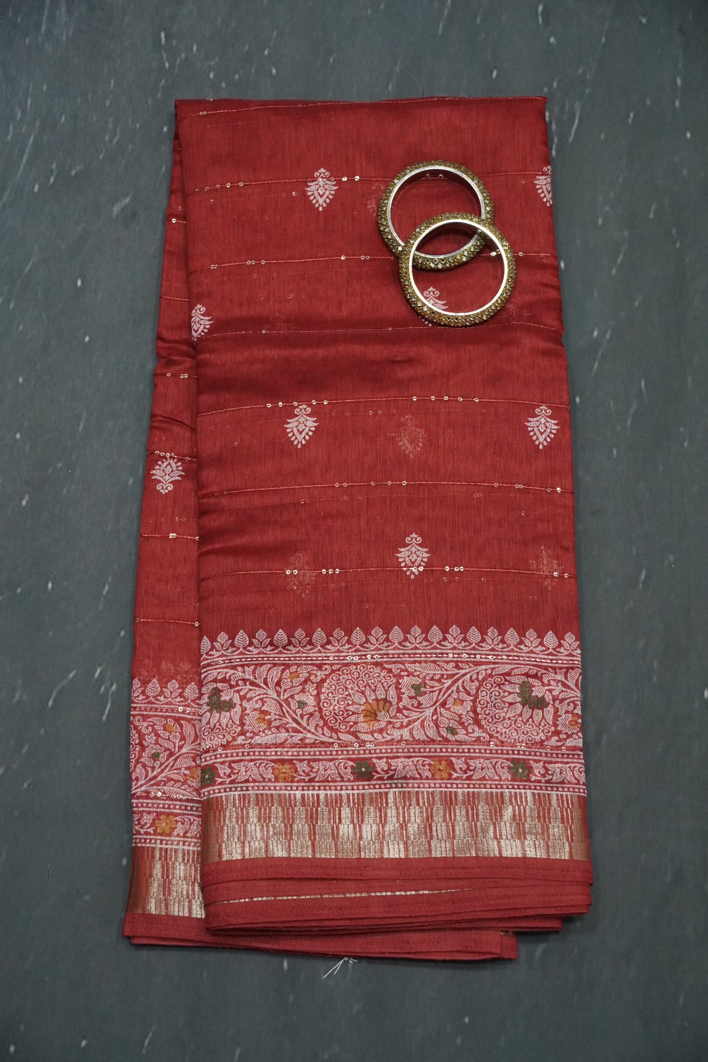 Semi Chanderi Saree - Maroon