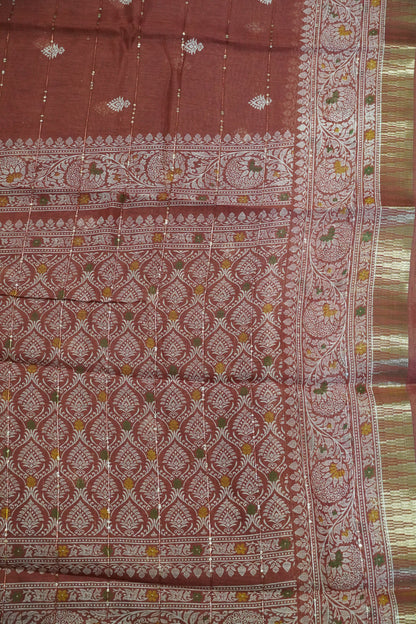 Semi Chanderi Saree - Maroon
