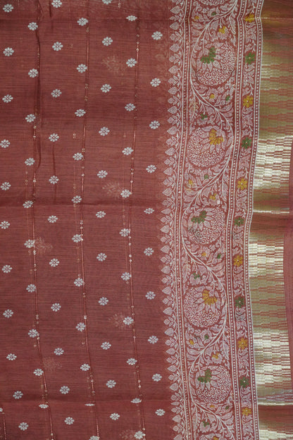 Semi Chanderi Saree - Maroon