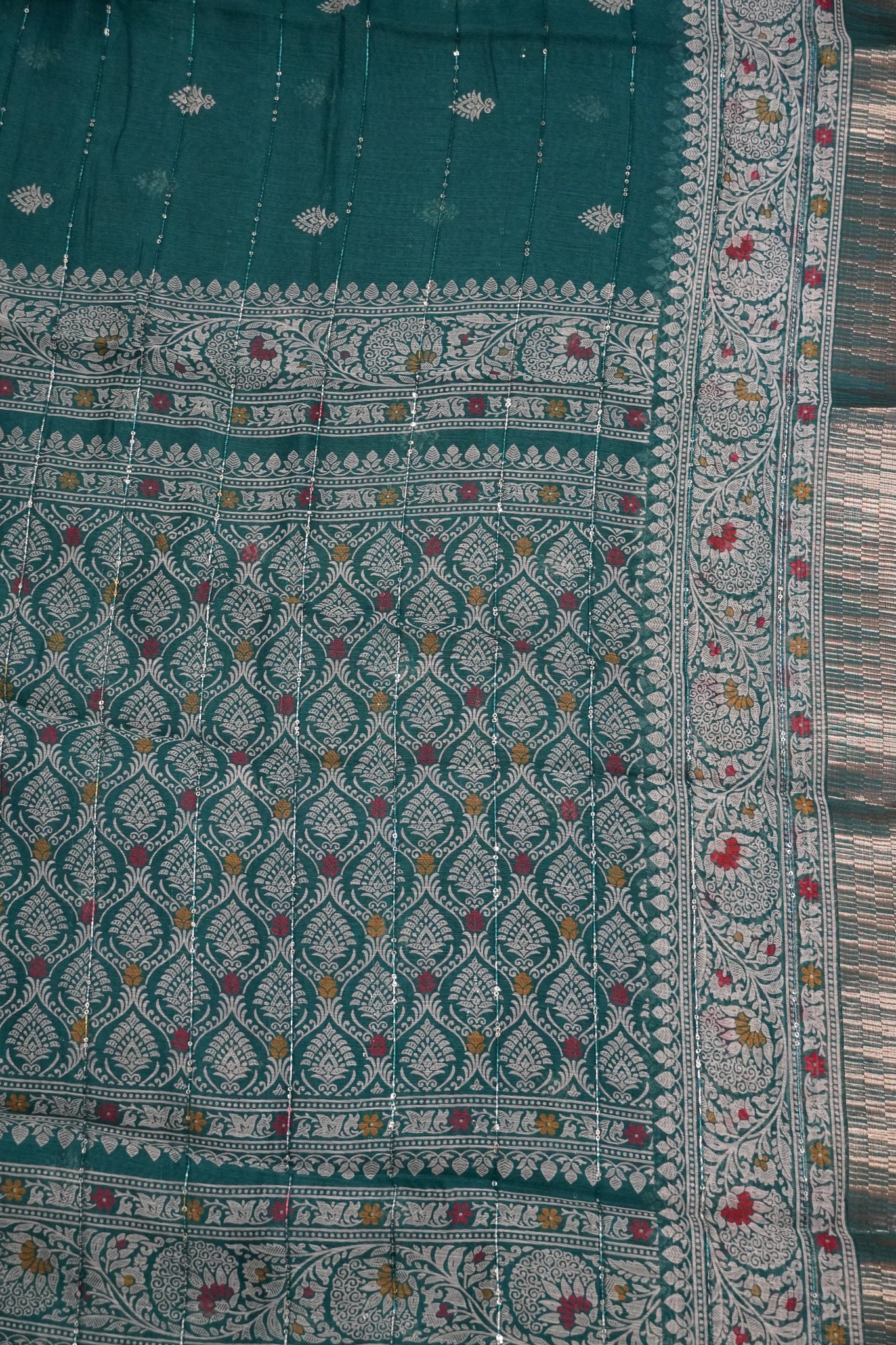 Semi Chanderi Saree - Peacock Green